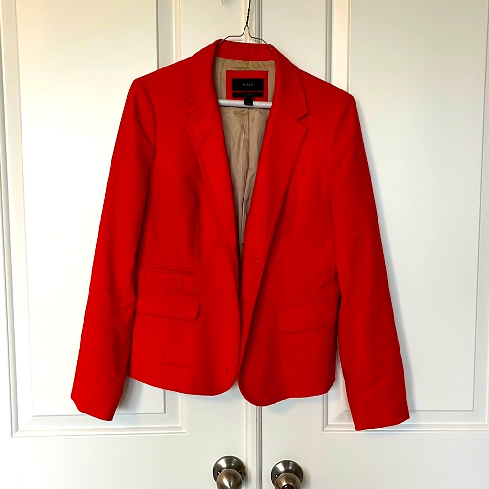 J. crew schoolboy blazer in flame red with gold button detail size 10